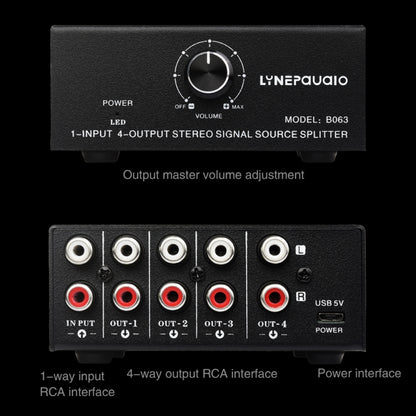 1 In 4 Out Audio Frequency Signal Distribute Device Non Consumption Output RCA Interface, 1 In 4 Out RCA Interface