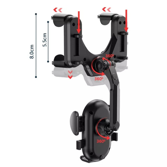 R004 Rearview Mirror 360 Rotatable Retractable Car Phone Holder, R004