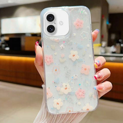 جراب هاتف من مادة TPU الإيبوكسي بنقشة زهور صغيرة منعشة، مناسب لأجهزة iPhone 16 Pro Max وiPhone 16 Pro وiPhone 16 Plus وiPhone 16