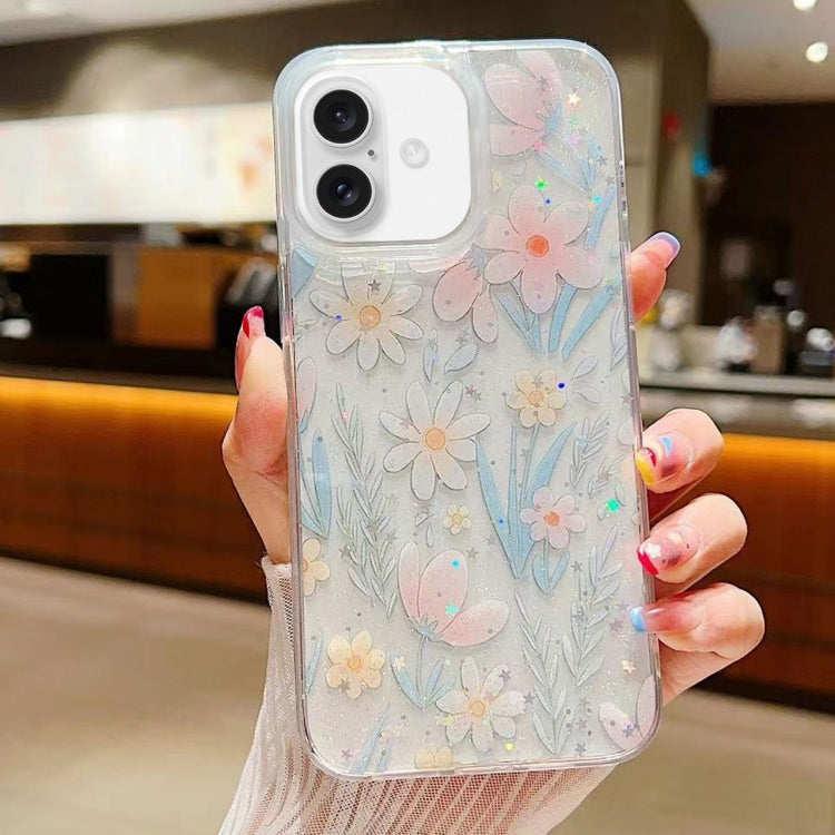 جراب هاتف من مادة TPU الإيبوكسي بنقشة زهور صغيرة منعشة، مناسب لأجهزة iPhone 16 Pro Max وiPhone 16 Pro وiPhone 16 Plus وiPhone 16
