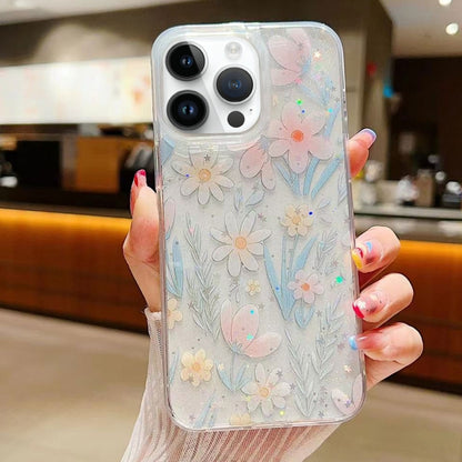 جراب هاتف من مادة TPU الإيبوكسي بنقشة زهور صغيرة منعشة، مناسب لأجهزة iPhone 16 Pro Max وiPhone 16 Pro وiPhone 16 Plus وiPhone 16