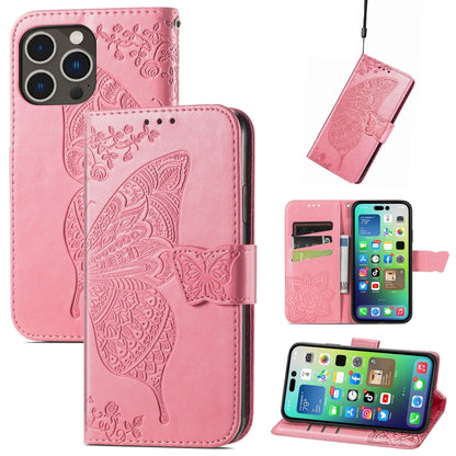 Butterfly Love Flower Embossed Leather Phone Case, For iPhone 15 Pro Max, For iPhone 15 Pro, For iPhone 15 Plus, For iPhone 15