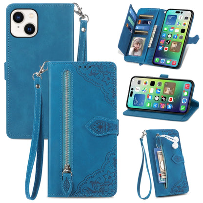 جراب هاتف جلدي بسحاب مزخرف بزهرة، مناسب لأجهزة iPhone 15 Pro Max وiPhone 15 Pro وiPhone 15 Plus وiPhone 15
