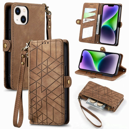 جراب هاتف جلدي بسحاب هندسي وإبزيم جانبي، مناسب لأجهزة iPhone 15 وiPhone 14 Plus وiPhone 14 وiPhone 14 Pro