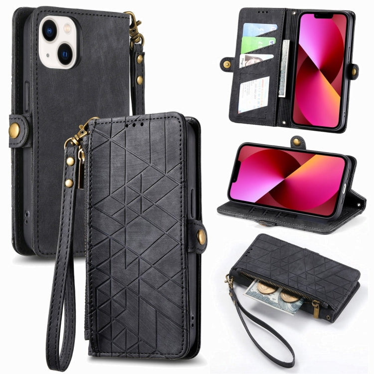 Geometric Zipper Wallet Side Buckle Leather Phone Case, For iPhone 13 mini, For iPhone 12 Pro Max, For iPhone 12 / 12 Pro, For iPhone 12 mini