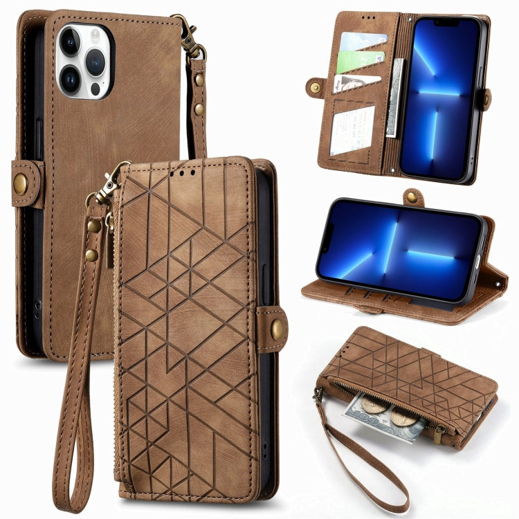 Geometric Zipper Wallet Side Buckle Leather Phone Case, For iPhone 14 Pro Max, For iPhone 13 Pro Max, For iPhone 13 Pro, For iPhone 13