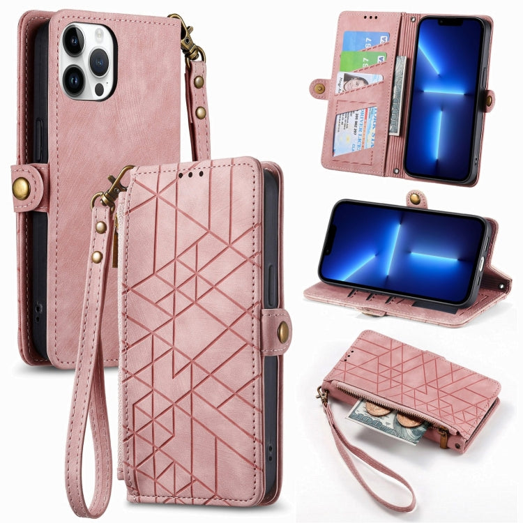 Geometric Zipper Wallet Side Buckle Leather Phone Case, For iPhone 14 Pro Max, For iPhone 13 Pro Max, For iPhone 13 Pro, For iPhone 13