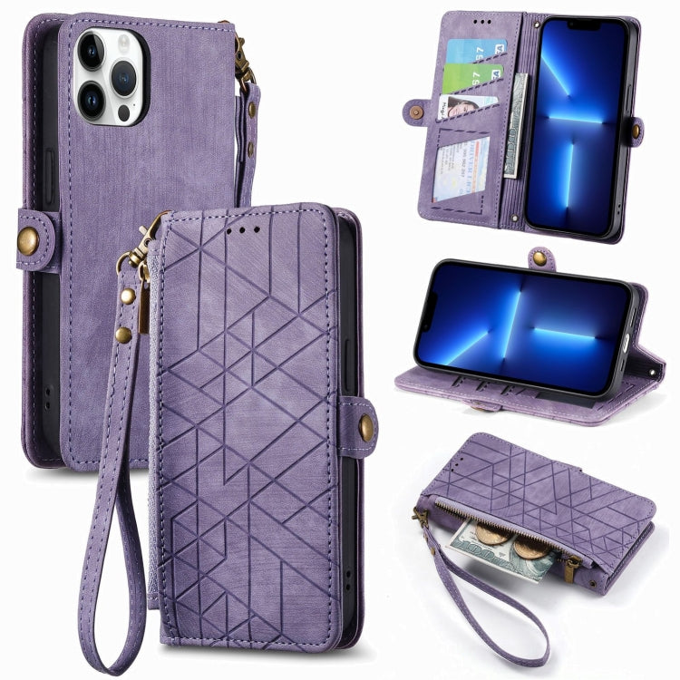 Geometric Zipper Wallet Side Buckle Leather Phone Case, For iPhone 14 Pro Max, For iPhone 13 Pro Max, For iPhone 13 Pro, For iPhone 13