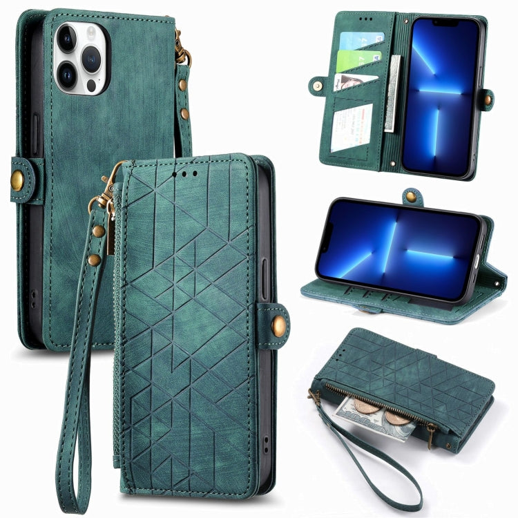 Geometric Zipper Wallet Side Buckle Leather Phone Case, For iPhone 14 Pro Max, For iPhone 13 Pro Max, For iPhone 13 Pro, For iPhone 13