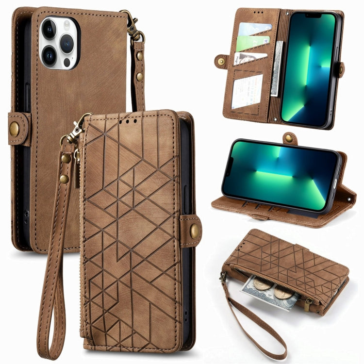 Geometric Zipper Wallet Side Buckle Leather Phone Case, For iPhone 14 Pro Max, For iPhone 13 Pro Max, For iPhone 13 Pro, For iPhone 13