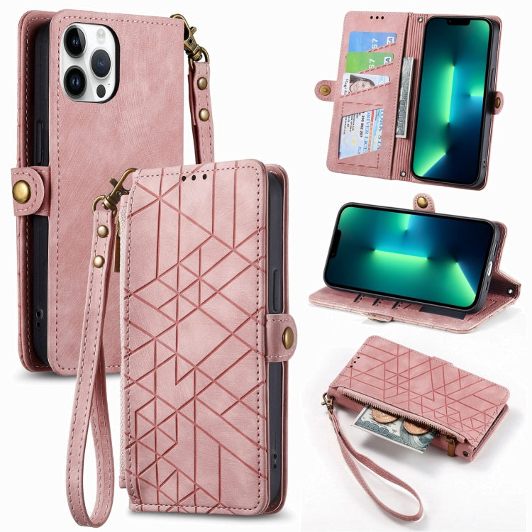 Geometric Zipper Wallet Side Buckle Leather Phone Case, For iPhone 14 Pro Max, For iPhone 13 Pro Max, For iPhone 13 Pro, For iPhone 13