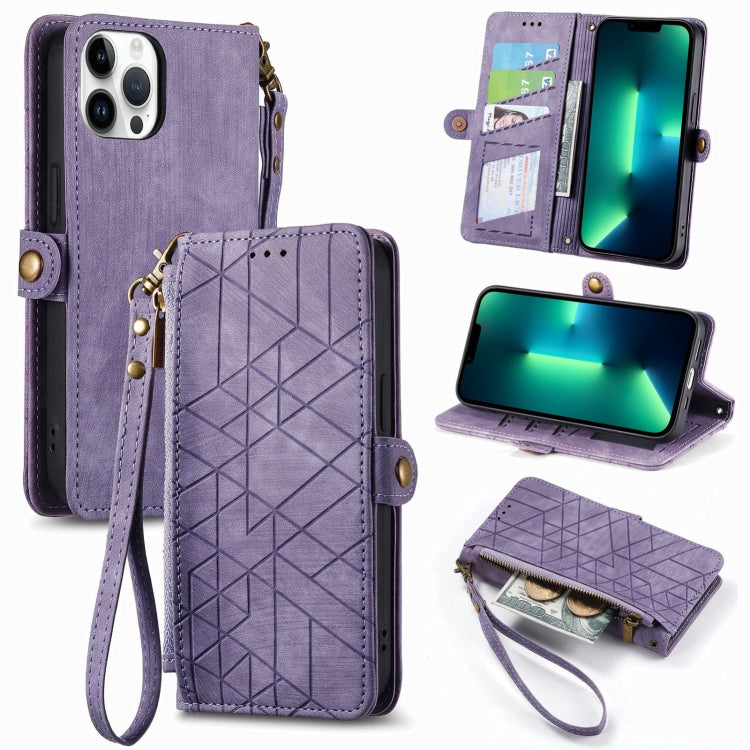 Geometric Zipper Wallet Side Buckle Leather Phone Case, For iPhone 14 Pro Max, For iPhone 13 Pro Max, For iPhone 13 Pro, For iPhone 13
