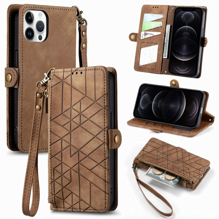 Geometric Zipper Wallet Side Buckle Leather Phone Case, For iPhone 13 mini, For iPhone 12 Pro Max, For iPhone 12 / 12 Pro, For iPhone 12 mini