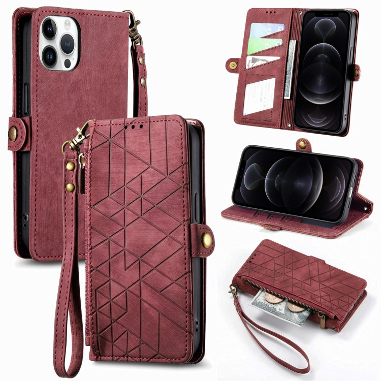 Geometric Zipper Wallet Side Buckle Leather Phone Case, For iPhone 13 mini, For iPhone 12 Pro Max, For iPhone 12 / 12 Pro, For iPhone 12 mini