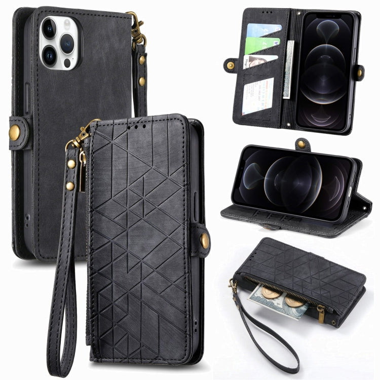 Geometric Zipper Wallet Side Buckle Leather Phone Case, For iPhone 13 mini, For iPhone 12 Pro Max, For iPhone 12 / 12 Pro, For iPhone 12 mini