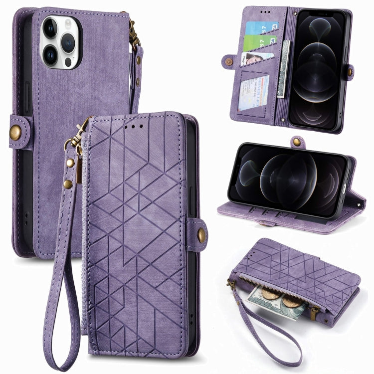 Geometric Zipper Wallet Side Buckle Leather Phone Case, For iPhone 13 mini, For iPhone 12 Pro Max, For iPhone 12 / 12 Pro, For iPhone 12 mini