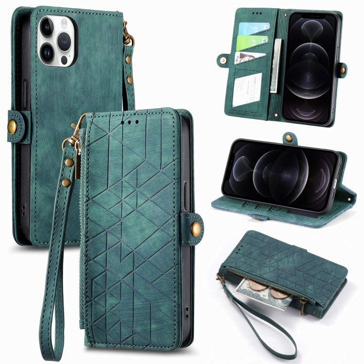 Geometric Zipper Wallet Side Buckle Leather Phone Case, For iPhone 13 mini, For iPhone 12 Pro Max, For iPhone 12 / 12 Pro, For iPhone 12 mini