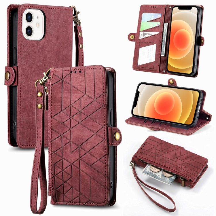 Geometric Zipper Wallet Side Buckle Leather Phone Case, For iPhone 13 mini, For iPhone 12 Pro Max, For iPhone 12 / 12 Pro, For iPhone 12 mini