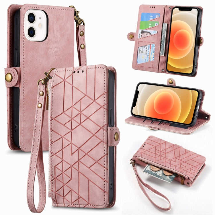 Geometric Zipper Wallet Side Buckle Leather Phone Case, For iPhone 13 mini, For iPhone 12 Pro Max, For iPhone 12 / 12 Pro, For iPhone 12 mini