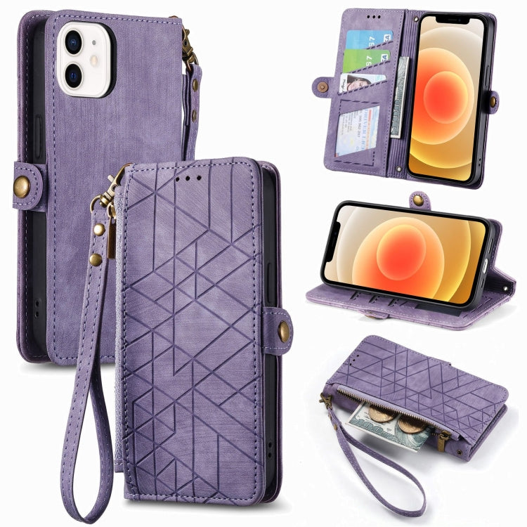 Geometric Zipper Wallet Side Buckle Leather Phone Case, For iPhone 13 mini, For iPhone 12 Pro Max, For iPhone 12 / 12 Pro, For iPhone 12 mini