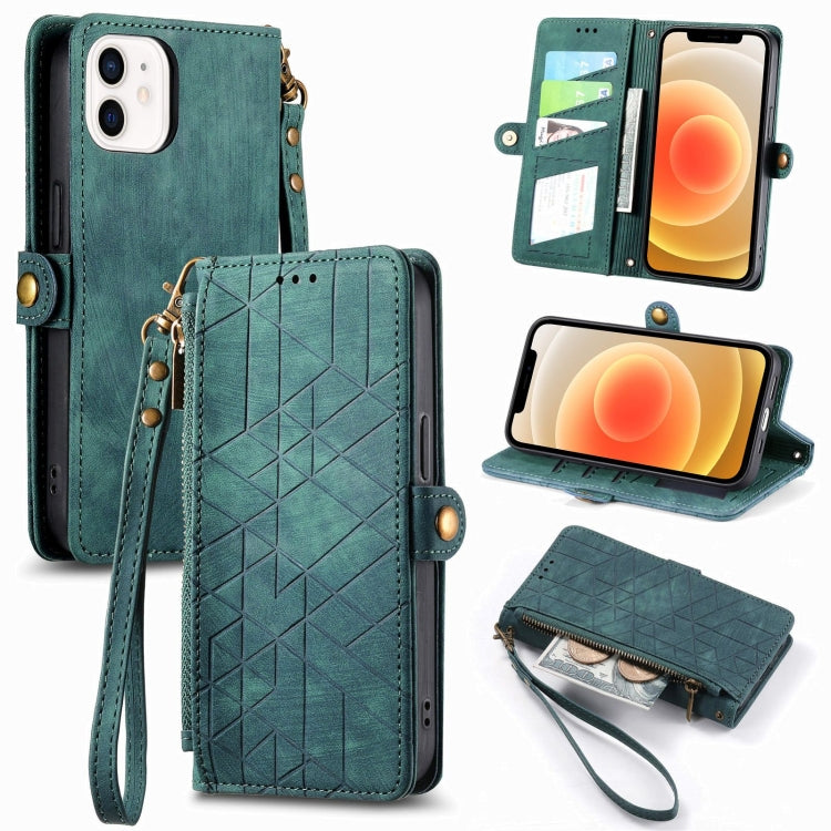 Geometric Zipper Wallet Side Buckle Leather Phone Case, For iPhone 13 mini, For iPhone 12 Pro Max, For iPhone 12 / 12 Pro, For iPhone 12 mini