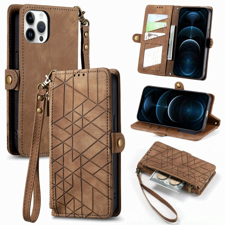 Geometric Zipper Wallet Side Buckle Leather Phone Case, For iPhone 13 mini, For iPhone 12 Pro Max, For iPhone 12 / 12 Pro, For iPhone 12 mini