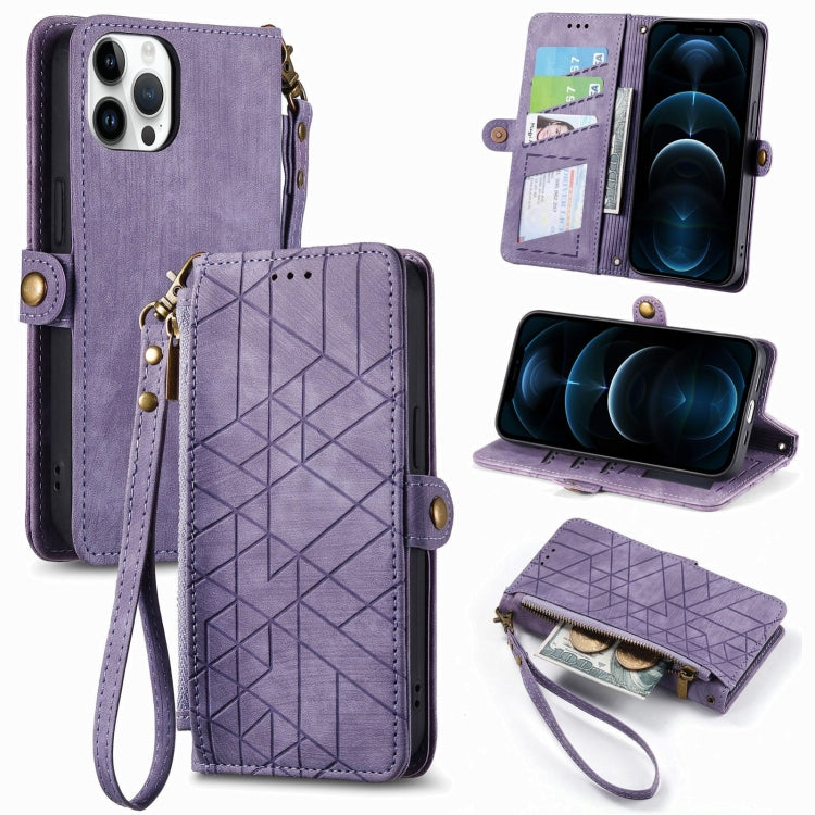 Geometric Zipper Wallet Side Buckle Leather Phone Case, For iPhone 13 mini, For iPhone 12 Pro Max, For iPhone 12 / 12 Pro, For iPhone 12 mini