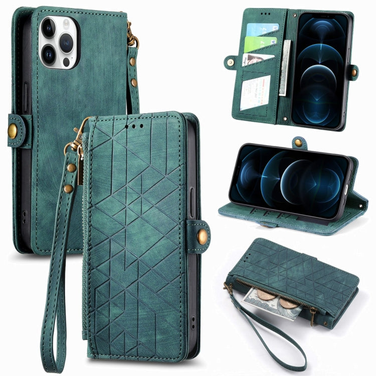 Geometric Zipper Wallet Side Buckle Leather Phone Case, For iPhone 13 mini, For iPhone 12 Pro Max, For iPhone 12 / 12 Pro, For iPhone 12 mini