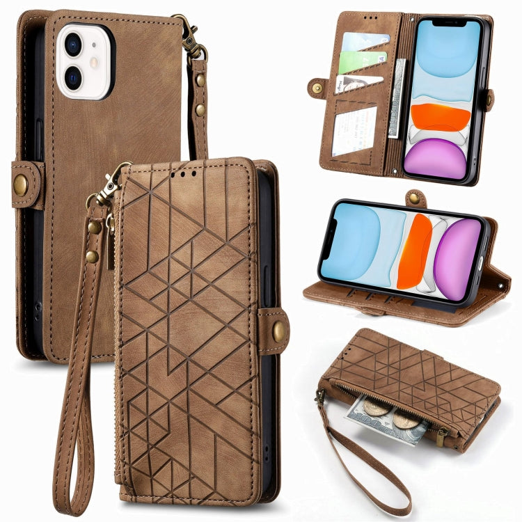Geometric Zipper Wallet Side Buckle Leather Phone Case, For iPhone 11 Pro Max, For iPhone 11, For iPhone 11 Pro, For iPhone XR