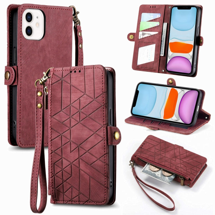Geometric Zipper Wallet Side Buckle Leather Phone Case, For iPhone 11 Pro Max, For iPhone 11, For iPhone 11 Pro, For iPhone XR