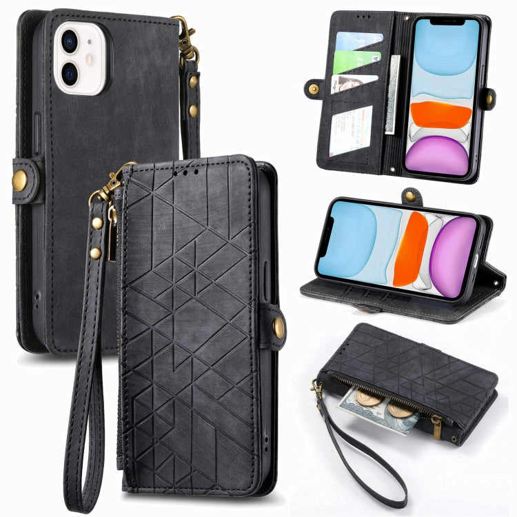 Geometric Zipper Wallet Side Buckle Leather Phone Case, For iPhone 11 Pro Max, For iPhone 11, For iPhone 11 Pro, For iPhone XR