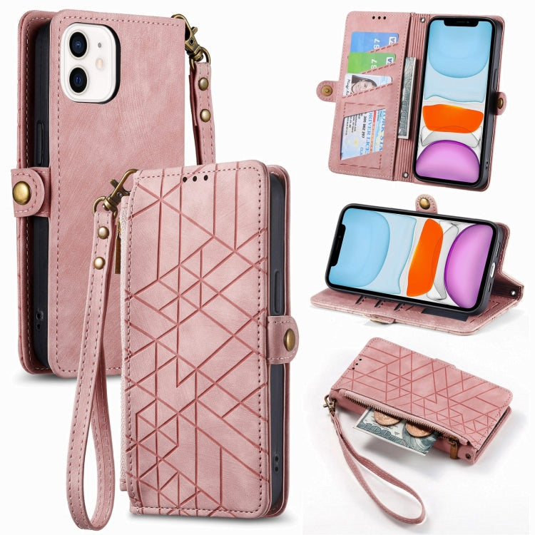 Geometric Zipper Wallet Side Buckle Leather Phone Case, For iPhone 11 Pro Max, For iPhone 11, For iPhone 11 Pro, For iPhone XR