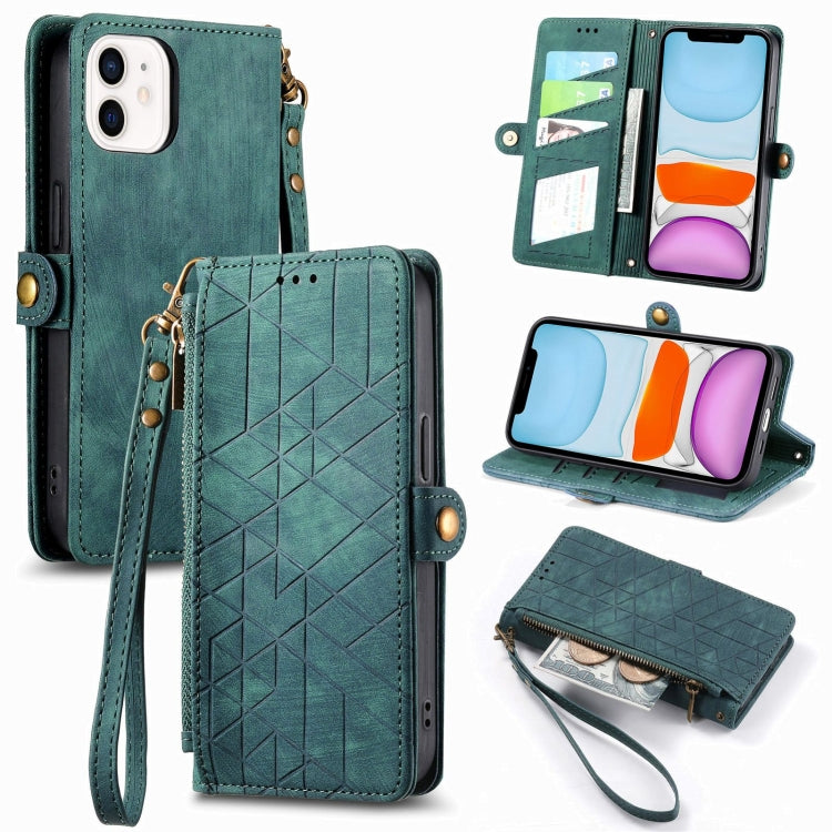 Geometric Zipper Wallet Side Buckle Leather Phone Case, For iPhone 11 Pro Max, For iPhone 11, For iPhone 11 Pro, For iPhone XR