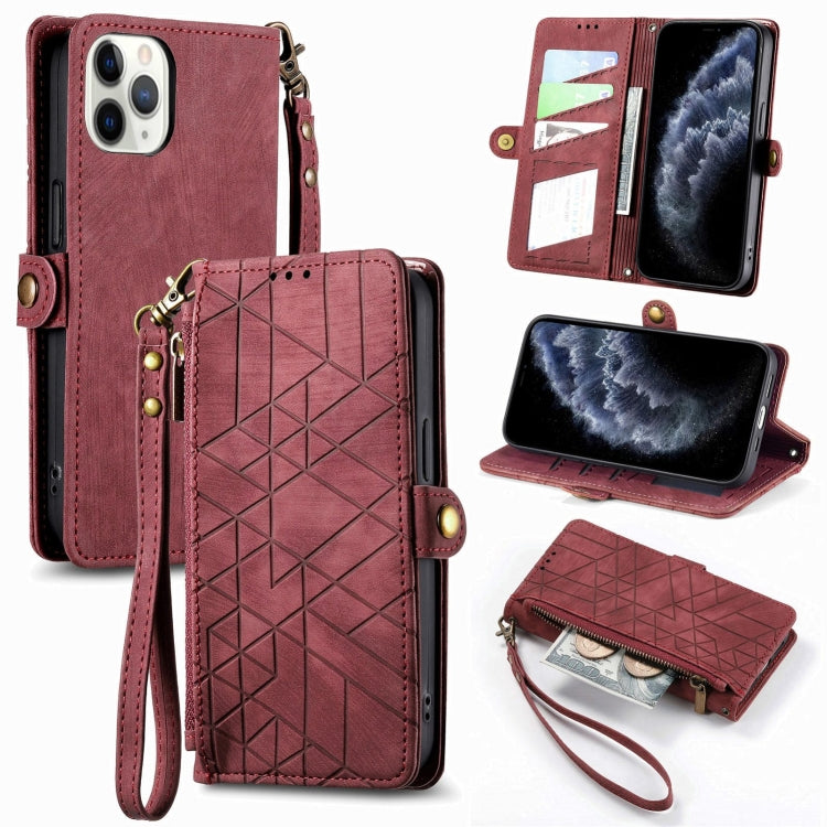 Geometric Zipper Wallet Side Buckle Leather Phone Case, For iPhone 11 Pro Max, For iPhone 11, For iPhone 11 Pro, For iPhone XR