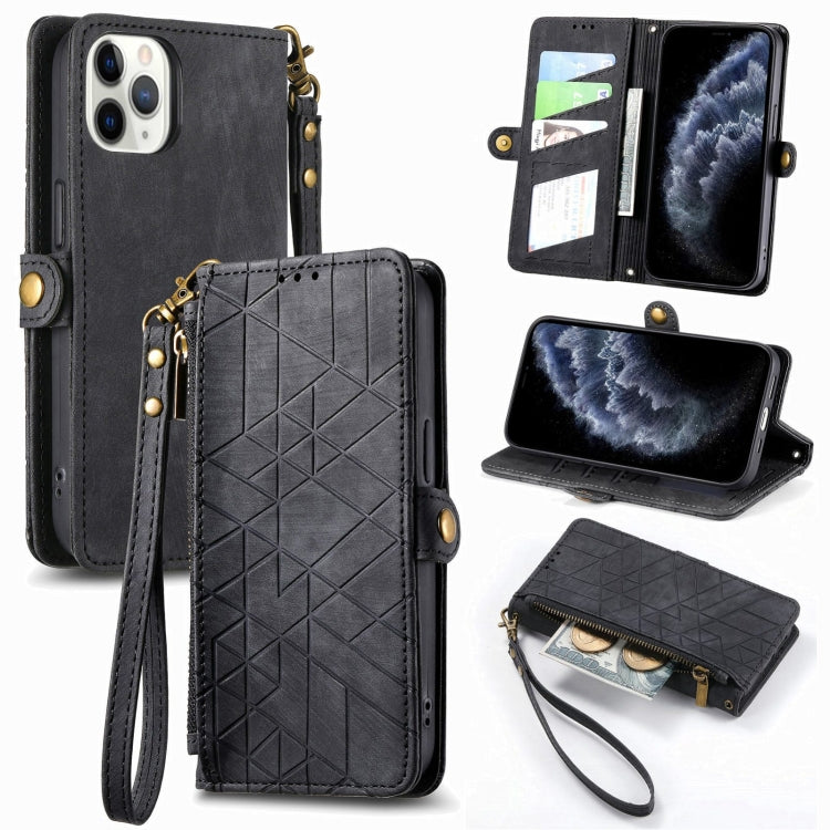 Geometric Zipper Wallet Side Buckle Leather Phone Case, For iPhone 11 Pro Max, For iPhone 11, For iPhone 11 Pro, For iPhone XR