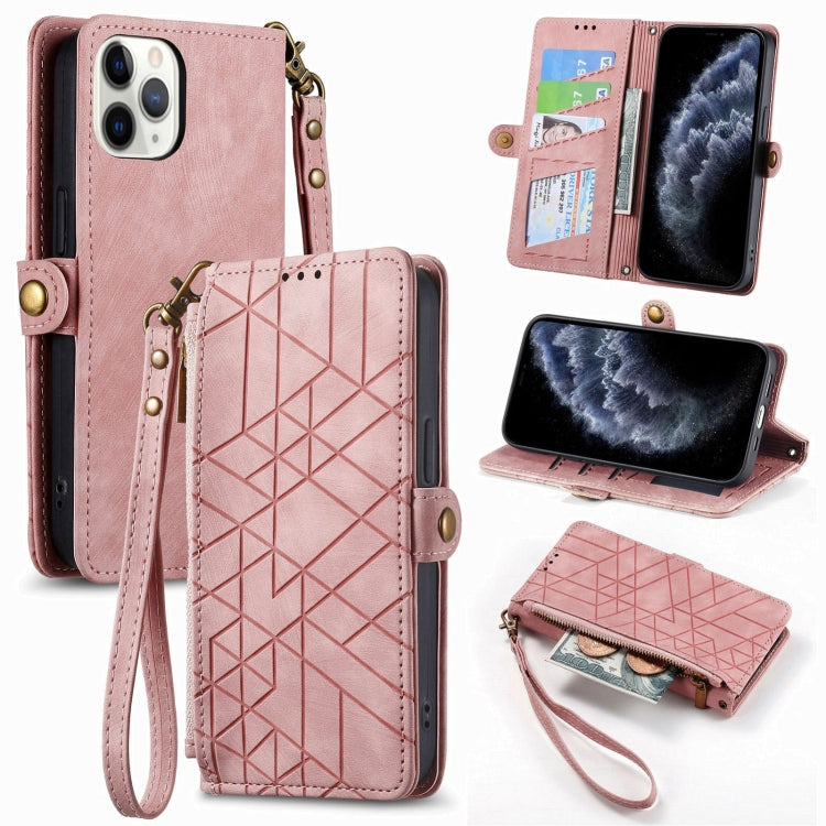 Geometric Zipper Wallet Side Buckle Leather Phone Case, For iPhone 11 Pro Max, For iPhone 11, For iPhone 11 Pro, For iPhone XR