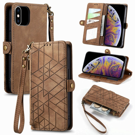Geometric Zipper Wallet Side Buckle Leather Phone Case, For iPhone XS Max, For iPhone 7 Plus / 8 Plus, For iPhone 7 / 8 / SE 2022, For iPhone X / XS