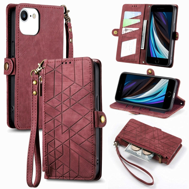 Geometric Zipper Wallet Side Buckle Leather Phone Case, For iPhone XS Max, For iPhone 7 Plus / 8 Plus, For iPhone 7 / 8 / SE 2022, For iPhone X / XS
