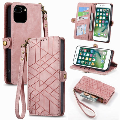 جراب هاتف جلدي بتصميم هندسي مع سحاب ومشبك جانبي، مناسب لأجهزة iPhone 7 / 8 / SE 2022، وiPhone X / XS، وiPhone 6 Plus / 6s Plus، وiPhone 6 / 6s