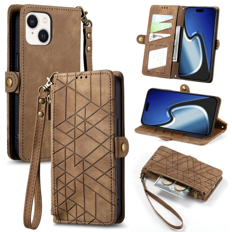 Geometric Zipper Wallet Side Buckle Leather Phone Case, For iPhone 16, For iPhone 15 Pro Max, For iPhone 15 Pro, For iPhone 15 Plus