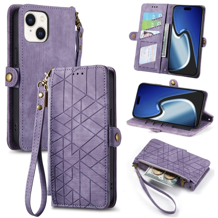Geometric Zipper Wallet Side Buckle Leather Phone Case, For iPhone 16, For iPhone 15 Pro Max, For iPhone 15 Pro, For iPhone 15 Plus