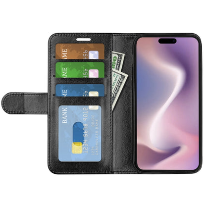 جراب هاتف جلدي R64 بتصميم أفقي قابل للطي، مناسب لأجهزة iPhone 16 Pro Max وiPhone 16 Pro وiPhone 16 Plus وiPhone 16 وiPhone 16e وiPhone 15 Pro Max