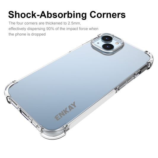 جراب هاتف شفاف مقاوم للصدمات من ENKAY مصنوع من مادة TPU مع غشاء زجاجي، مناسب لأجهزة iPhone 14 Plus وiPhone 15 Pro Max وiPhone 14 وiPhone 15 Pro وiPhone 14 Pro وiPhone 15 Plus وiPhone 14 Pro Max وiPhone 15
