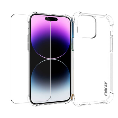 ENKAY Transparent TPU Shockproof Phone Case with Glass Film, For iPhone 14 Plus, For iPhone 15 Pro Max, For iPhone 14, For iPhone 15 Pro, For iPhone 14 Pro, For iPhone 15 Plus, For iPhone 14 Pro Max, For iPhone 15