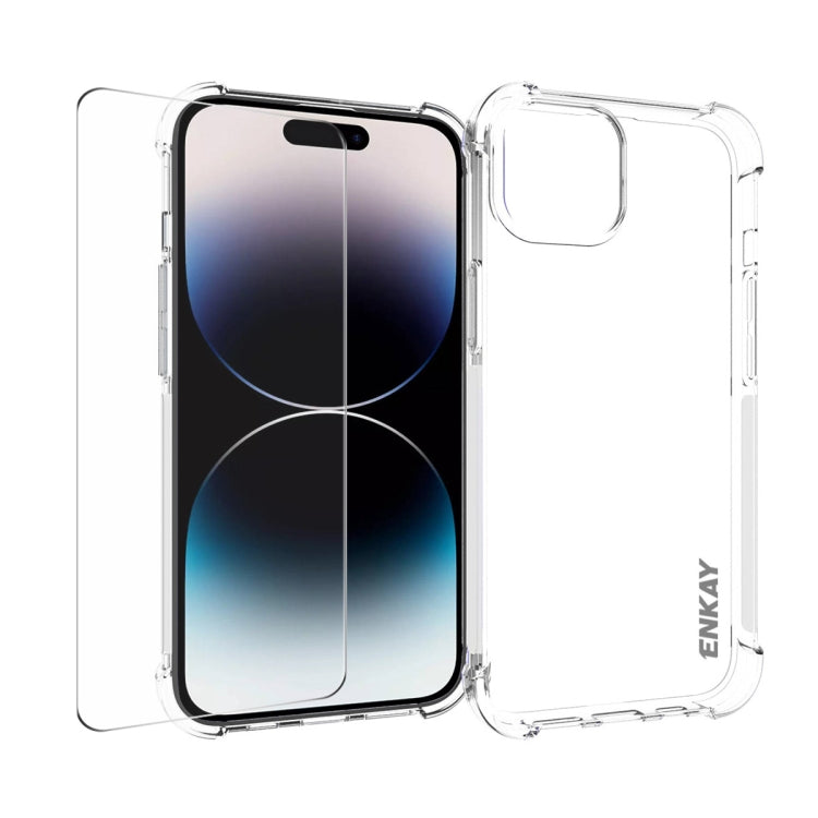 ENKAY Transparent TPU Shockproof Phone Case with Glass Film, For iPhone 14 Plus, For iPhone 15 Pro Max, For iPhone 14, For iPhone 15 Pro, For iPhone 14 Pro, For iPhone 15 Plus, For iPhone 14 Pro Max, For iPhone 15