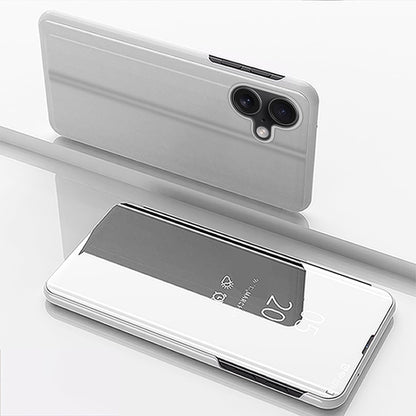 جراب هاتف جلدي أفقي قابل للطي مع حامل، مع مرآة مطلية، مناسب لأجهزة iPhone 16e وiPhone 16 Pro Max وiPhone 16 Pro وiPhone 16 Plus وiPhone 16 وiPhone 15 Pro Max