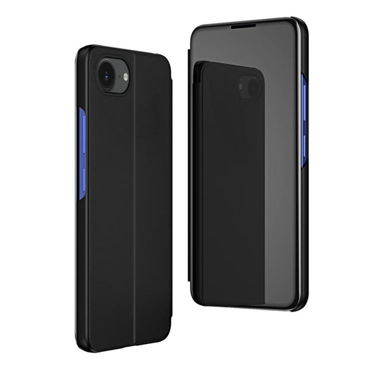 جراب هاتف جلدي أفقي قابل للطي مع حامل، مع مرآة مطلية، مناسب لأجهزة iPhone 16e وiPhone 16 Pro Max وiPhone 16 Pro وiPhone 16 Plus وiPhone 16 وiPhone 15 Pro Max