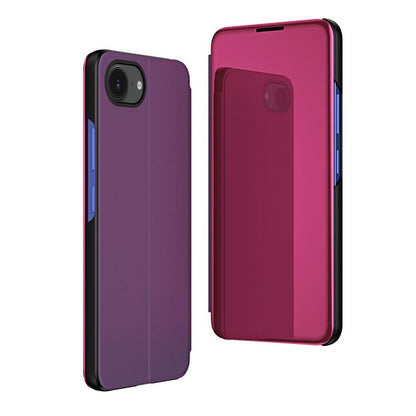 جراب هاتف جلدي أفقي قابل للطي مع حامل، مع مرآة مطلية، مناسب لأجهزة iPhone 16e وiPhone 16 Pro Max وiPhone 16 Pro وiPhone 16 Plus وiPhone 16 وiPhone 15 Pro Max