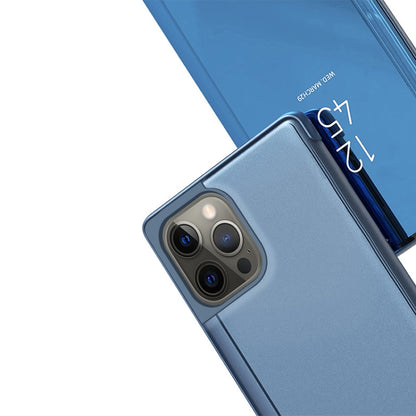 جراب هاتف جلدي أفقي قابل للطي مع حامل، مع مرآة مطلية، مناسب لأجهزة iPhone 16e وiPhone 16 Pro Max وiPhone 16 Pro وiPhone 16 Plus وiPhone 16 وiPhone 15 Pro Max