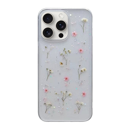جراب هاتف واقي من مادة TPU بنقشة زهور الجبسوفيلا، مناسب لأجهزة iPhone 16e وiPhone 16 Pro Max وiPhone 16 Pro وiPhone 16 Plus وiPhone 16 وiPhone 15 Pro Max